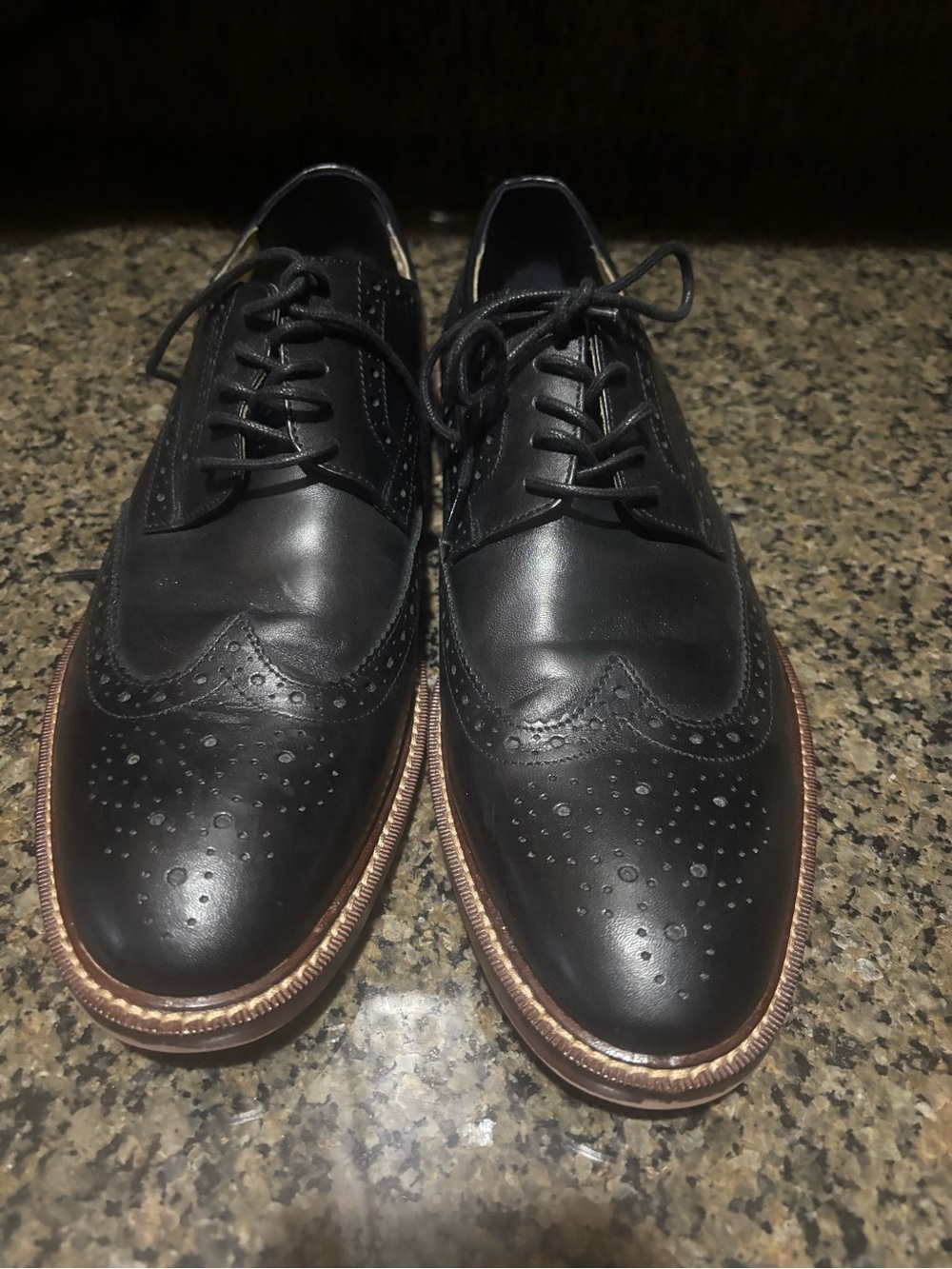Banana Republic Black Leather Wingtip Brogues with Tan Welt
